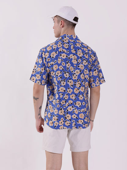 Unisex Blue Floral Pattern Aloha Shirt