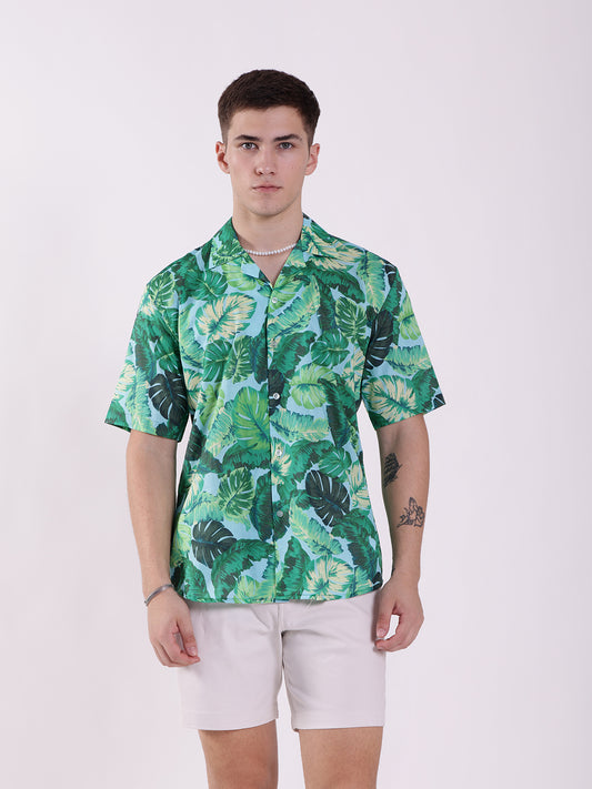 Unisex Green Tropical Art Aloha Shirt