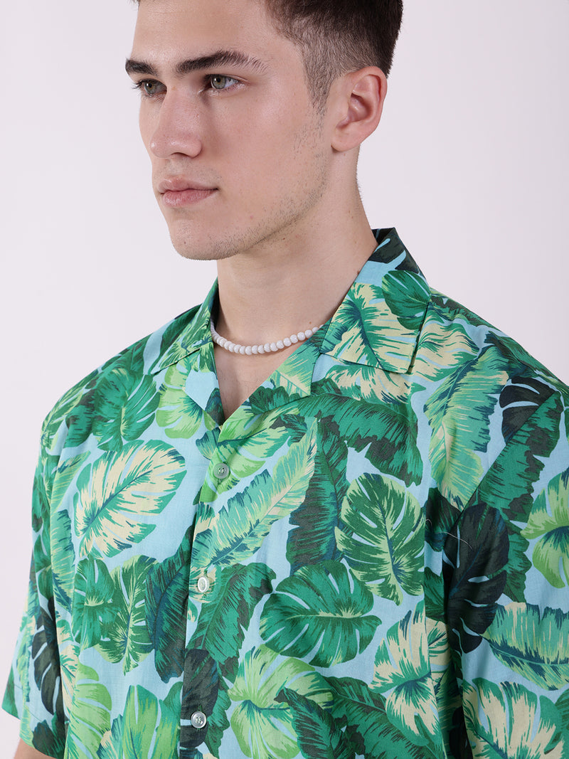 Unisex Green Tropical Art Aloha Shirt