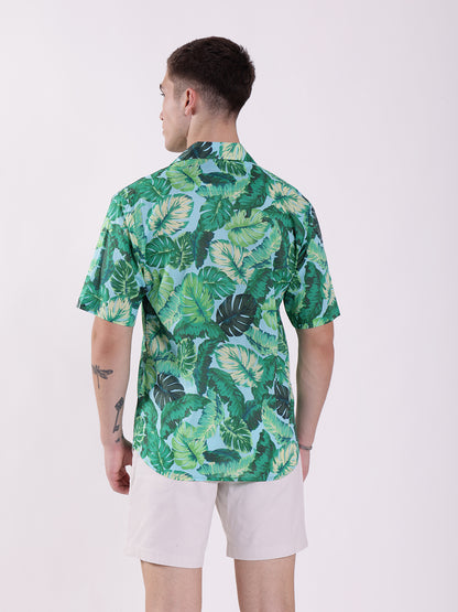 Unisex Green Tropical Art Aloha Shirt