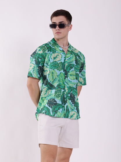 Unisex Green Tropical Art Aloha Shirt