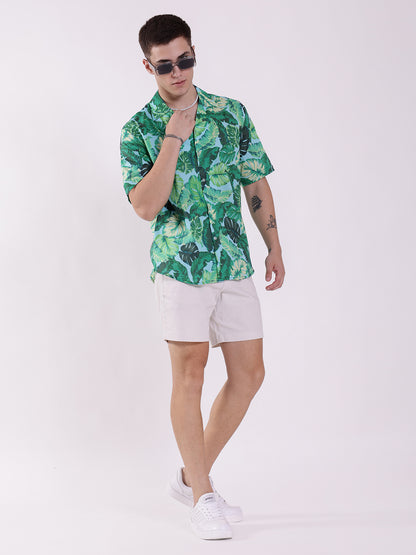 Unisex Green Tropical Art Aloha Shirt