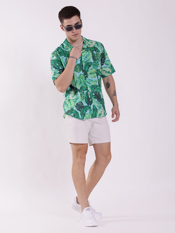 Unisex Green Tropical Art Aloha Shirt