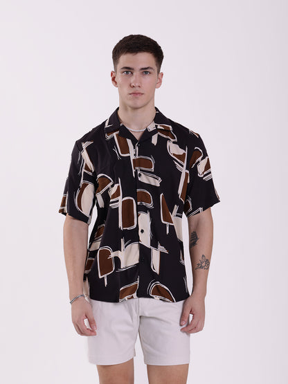 Unisex Black Abstract Art Aloha Shirt