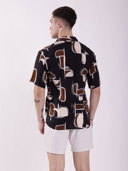 Unisex Black Abstract Art Aloha Shirt