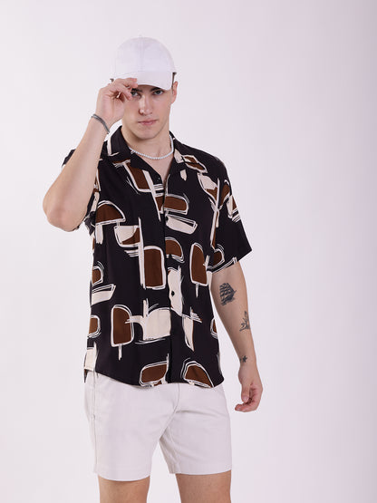 Unisex Black Abstract Art Aloha Shirt