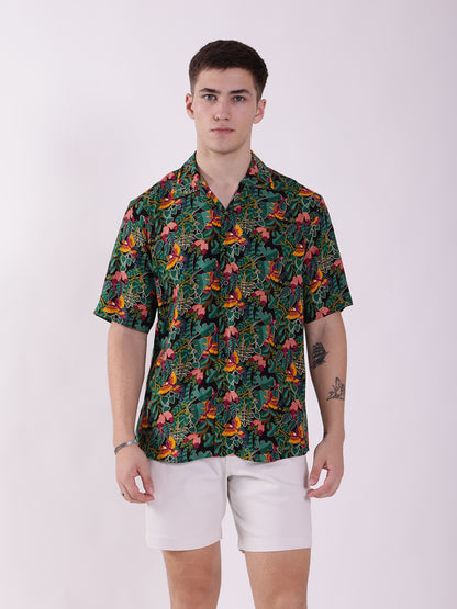 Unisex Green Toucan Art Aloha Shirt