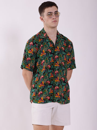 Unisex Green Toucan Art Aloha Shirt