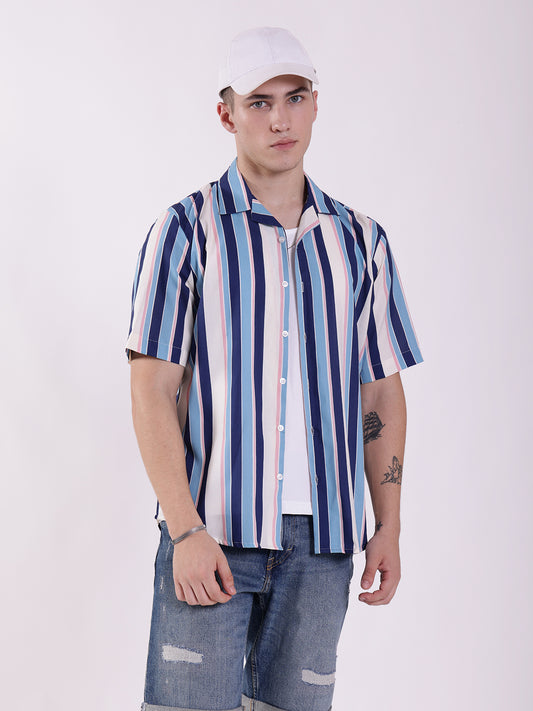 Unisex Colourful Stripe Aloha Shirt