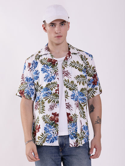 Unisex White Tropical Aloha Shirt