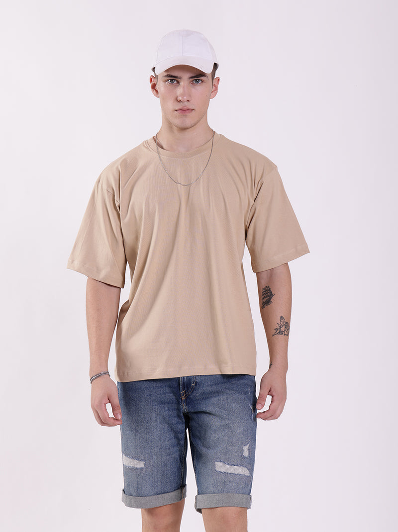 Unisex Beige Solid Oversized T-Shirt