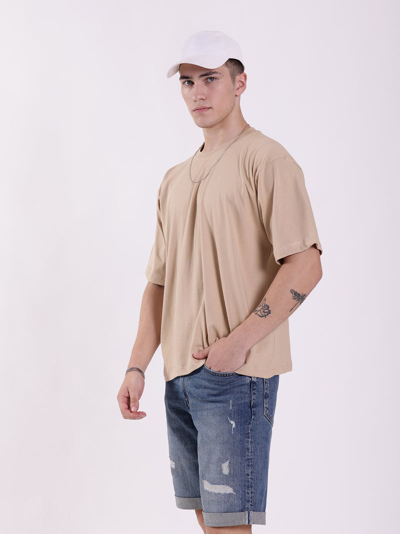 Unisex Beige Solid Oversized T-Shirt