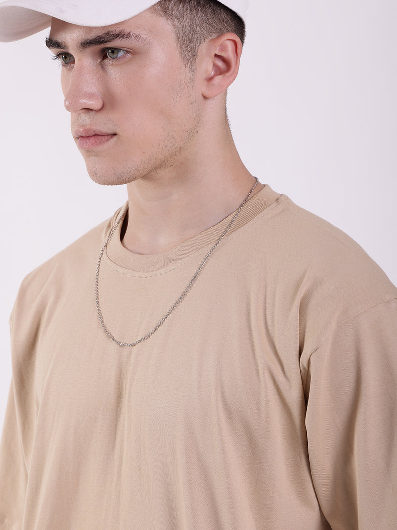 Unisex Beige Solid Oversized T-Shirt