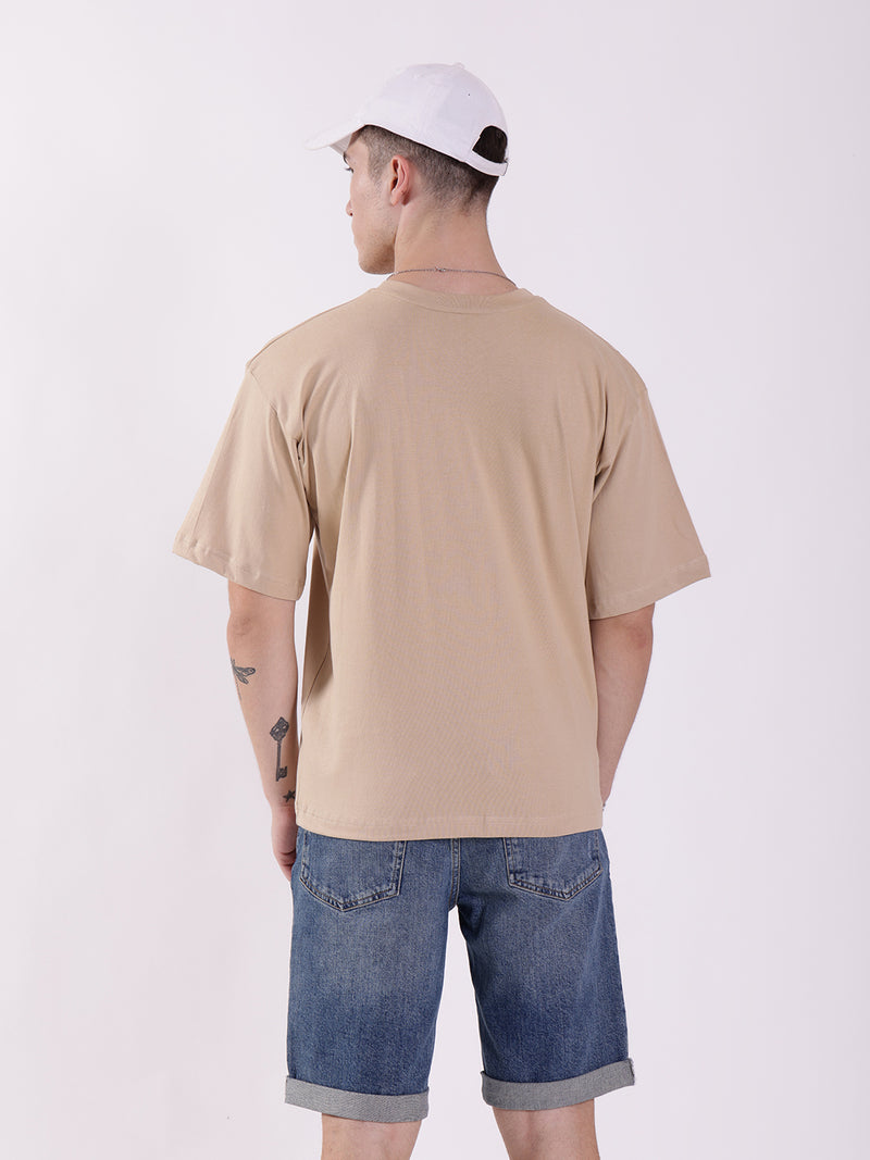 Unisex Beige Solid Oversized T-Shirt