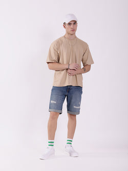 Unisex Beige Solid Oversized T-Shirt