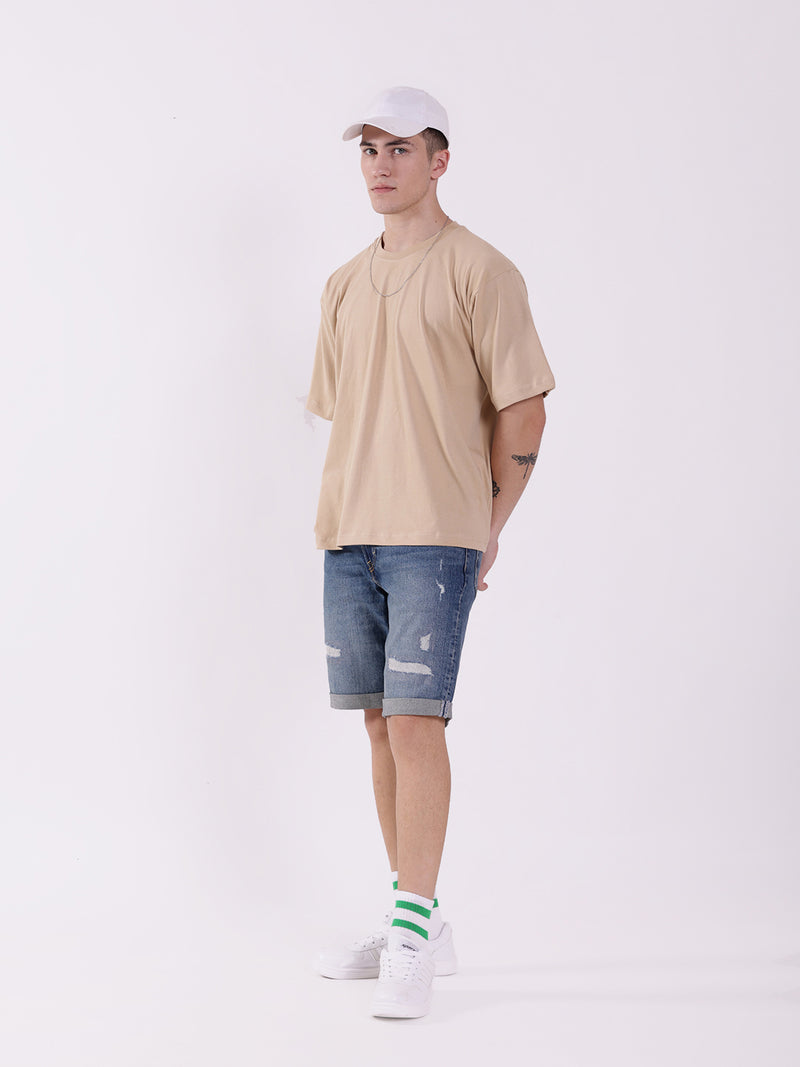 Unisex Beige Solid Oversized T-Shirt