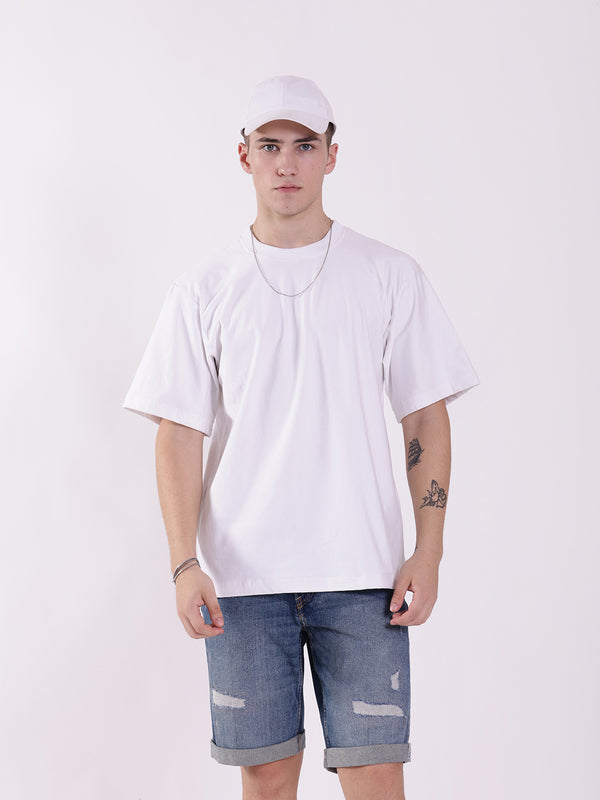 Unisex White Solid Oversized T-Shirt