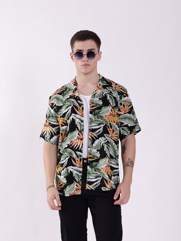 Unisex Black Tropical Aloha Shirt