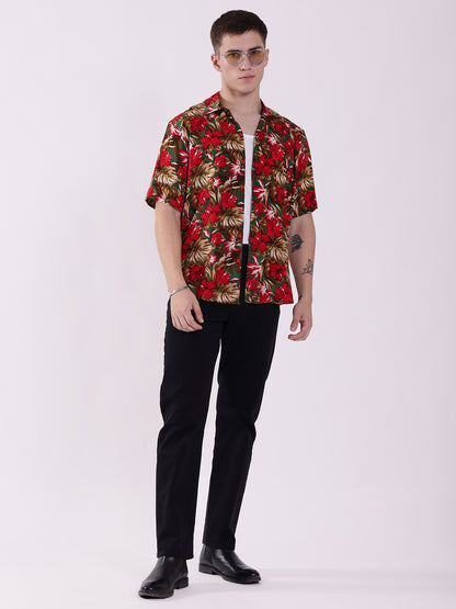 Unisex Red & Green Tropical Aloha Shirt