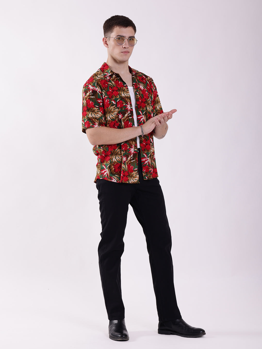 Unisex Red & Green Tropical Aloha Shirt