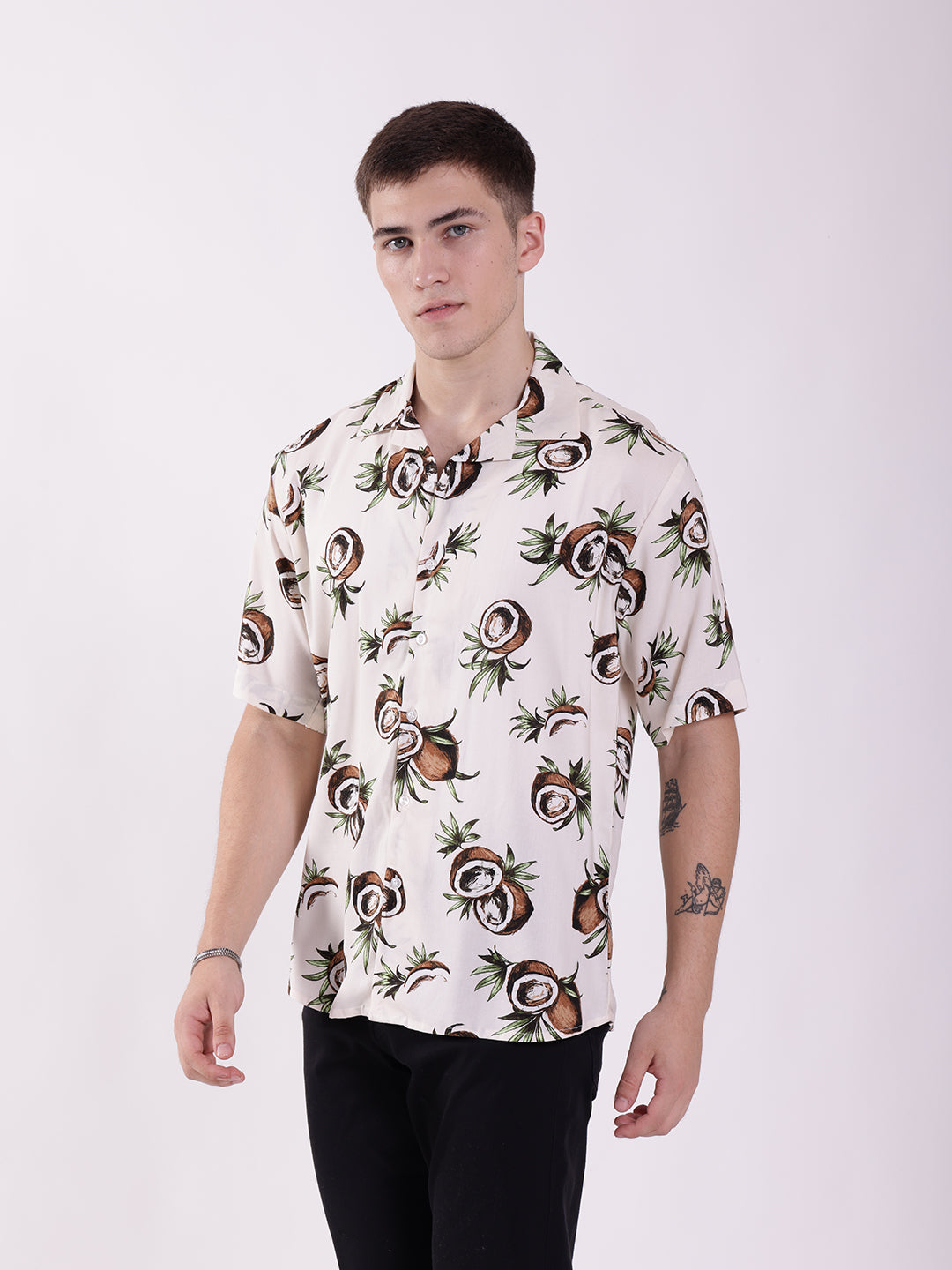 Unisex Off White Coconut Art Aloha Shirt