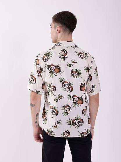 Unisex Off White Coconut Art Aloha Shirt