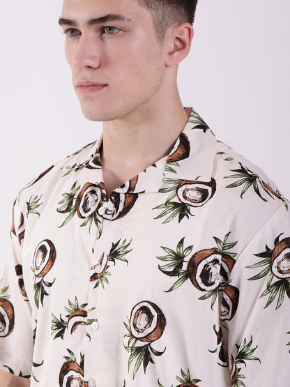 Unisex Off White Coconut Art Aloha Shirt