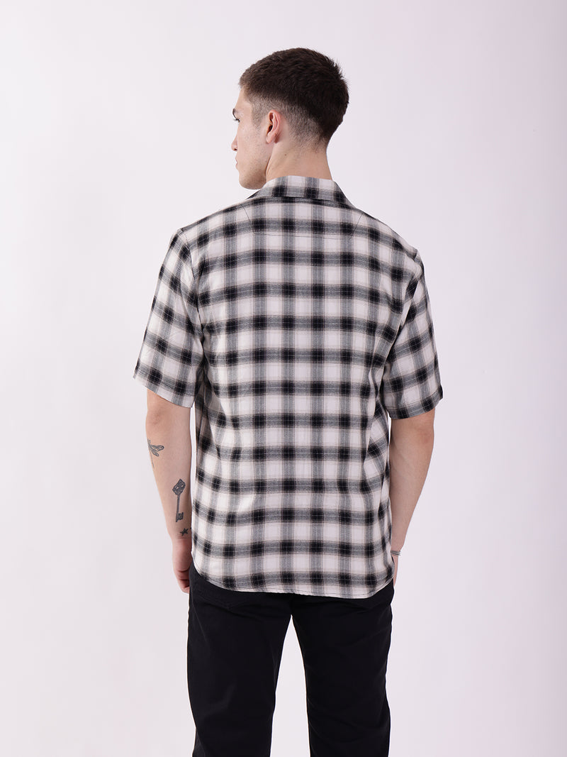 Unisex Black & White Check Pattern Aloha Shirt