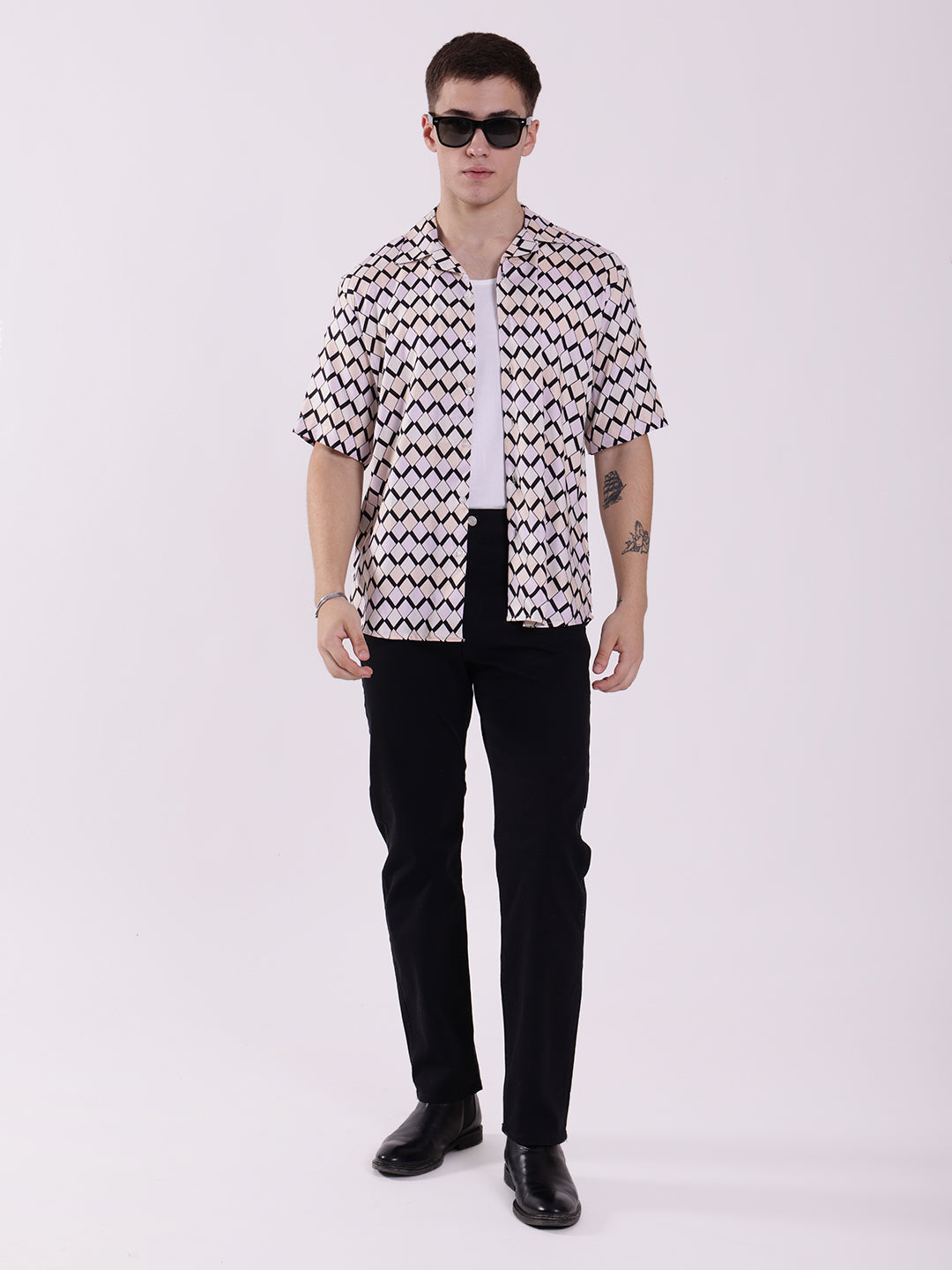 Unisex Geometric Pattern Aloha Shirt