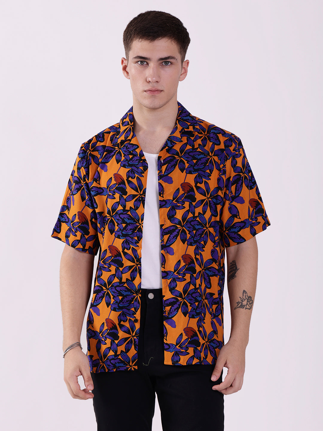 Unisex Orange Tropical Aloha Shirt