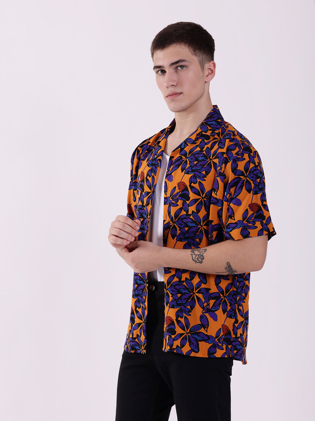 Unisex Orange Tropical Aloha Shirt