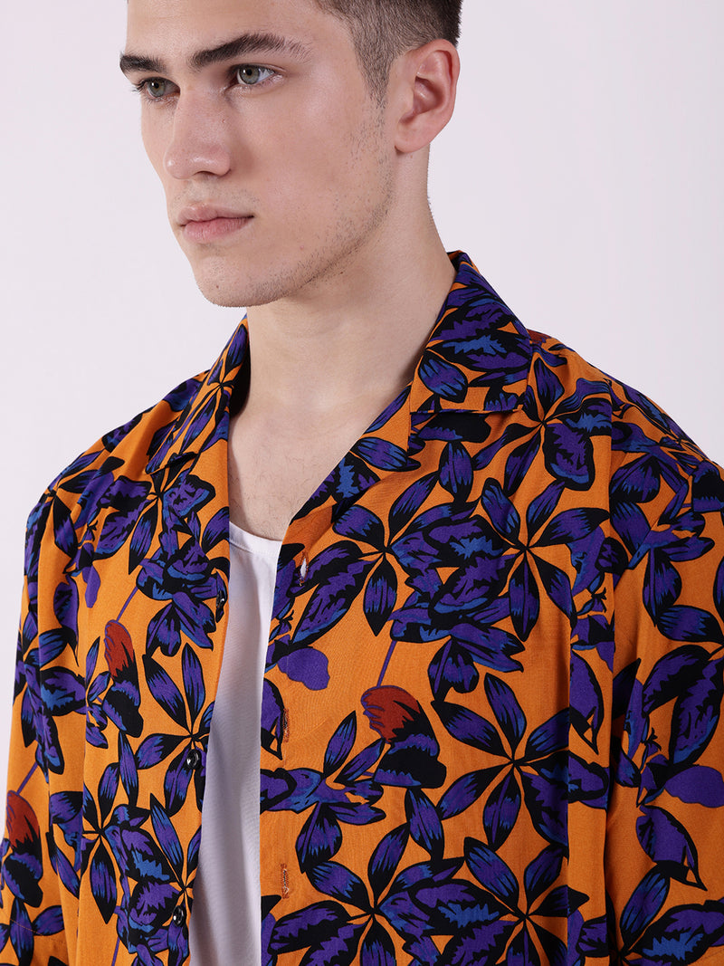 Unisex Orange Tropical Aloha Shirt