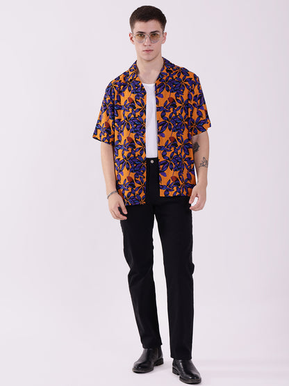 Unisex Orange Tropical Aloha Shirt