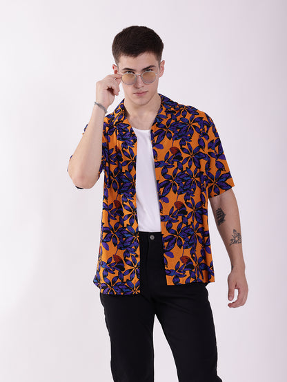 Unisex Orange Tropical Aloha Shirt