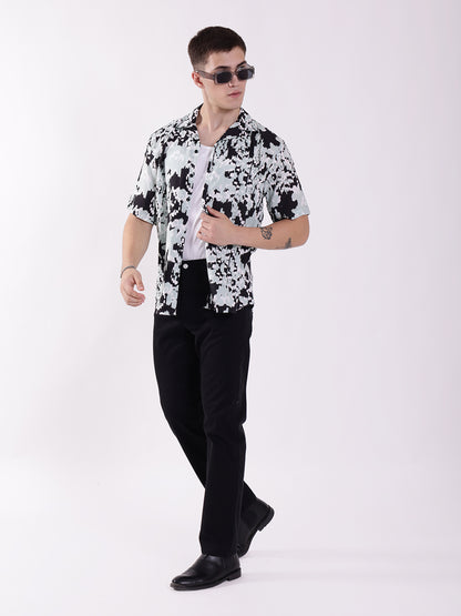 Unisex Blue & Black Pixel Art Aloha Shirt