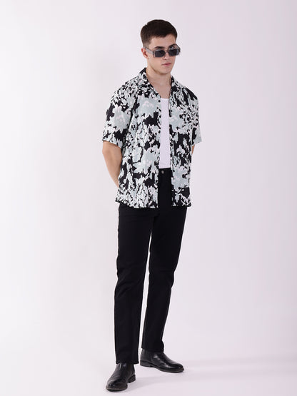 Unisex Blue & Black Pixel Art Aloha Shirt