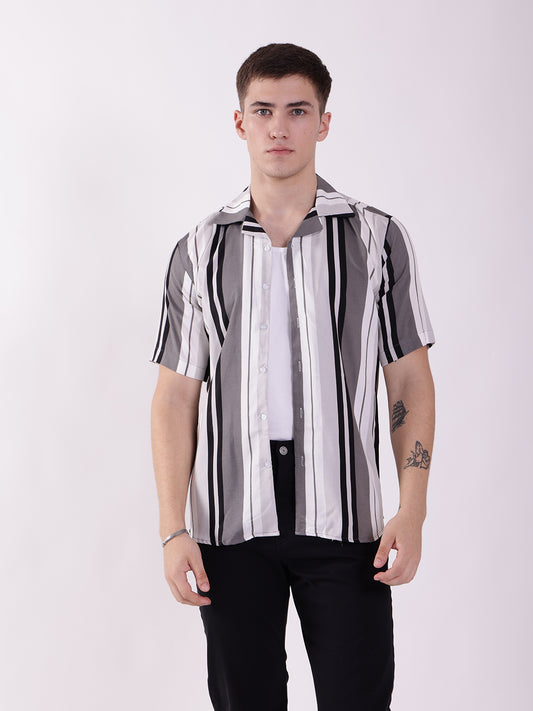 Unisex Black & White Stripe Aloha Shirt