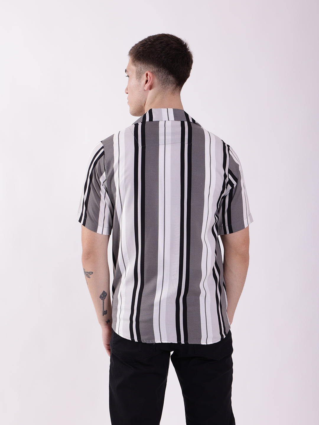 Unisex Black & White Stripe Aloha Shirt