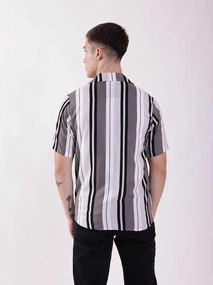 Unisex Black & White Stripe Aloha Shirt