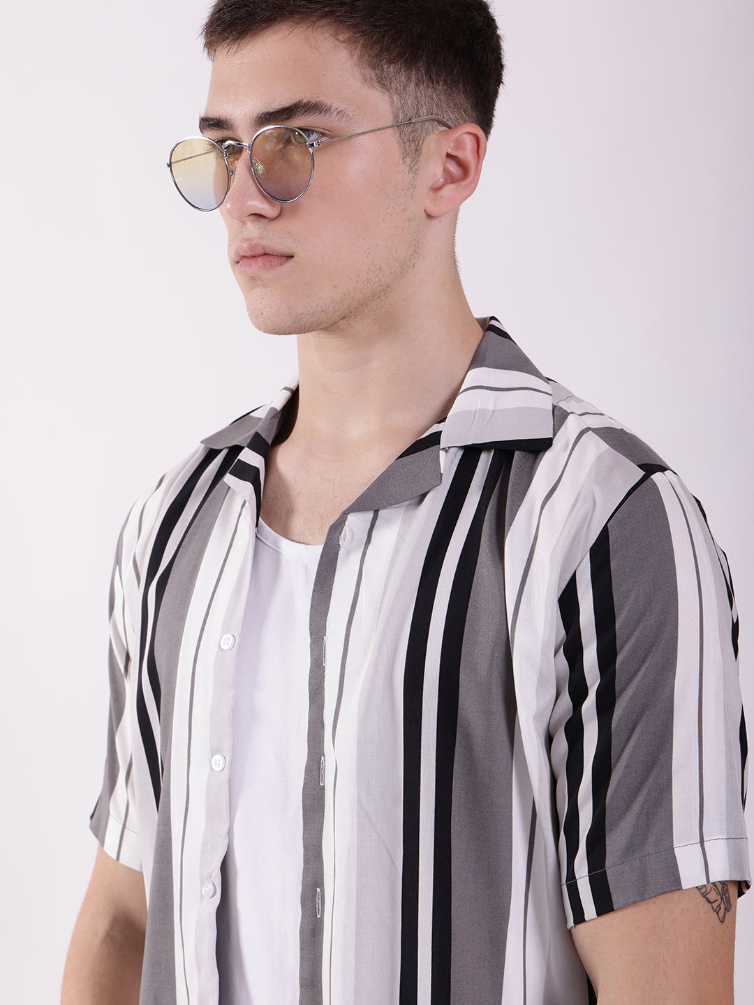 Unisex Black & White Stripe Aloha Shirt