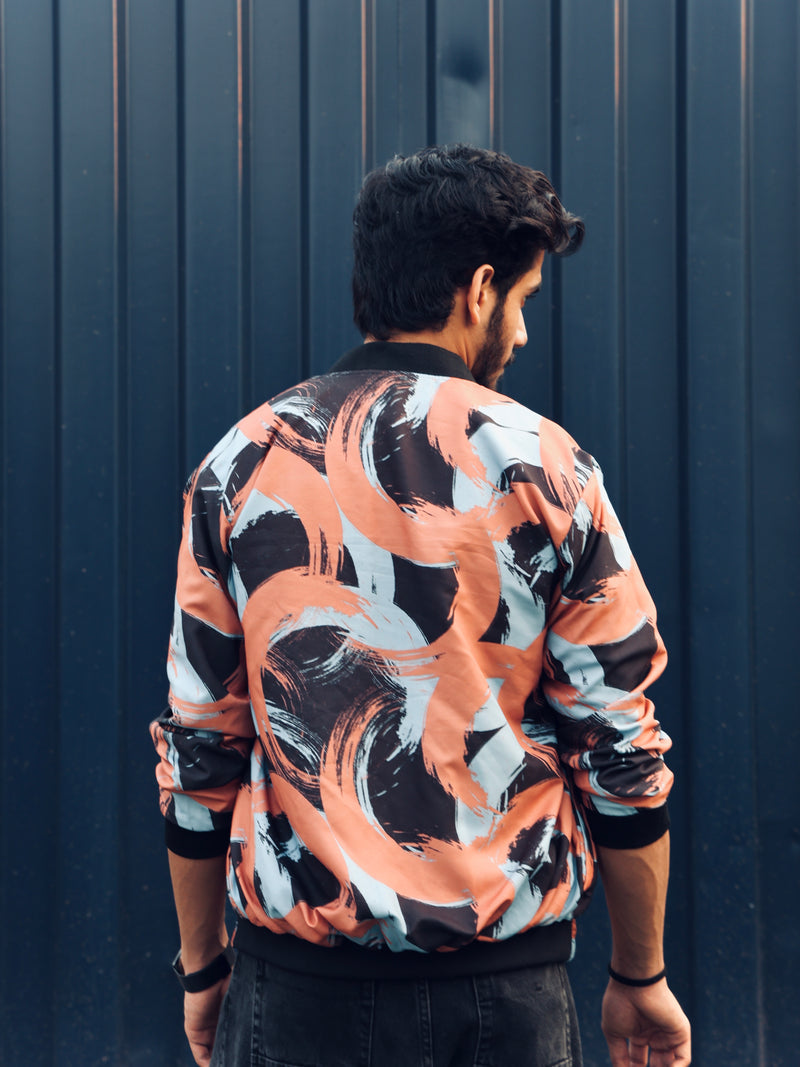 Unisex Multi Coloured Abstract Paint Art Bomber Jacket