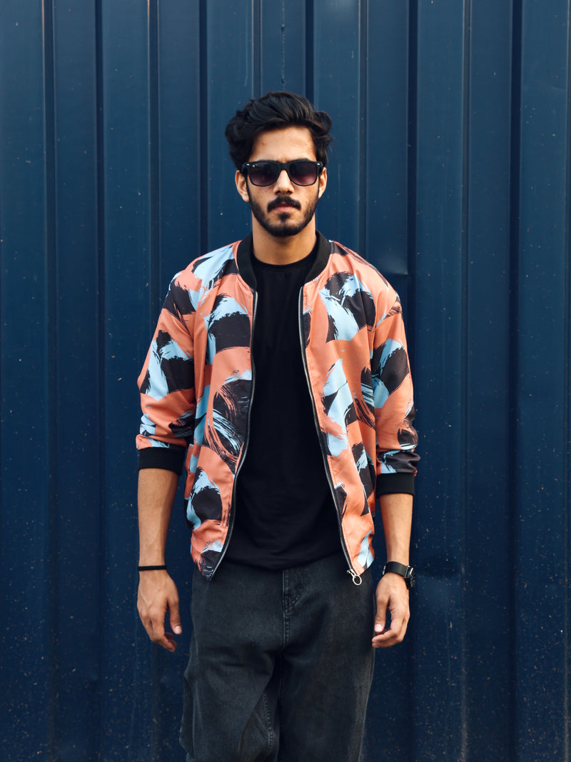 Unisex Multi Coloured Abstract Paint Art Bomber Jacket