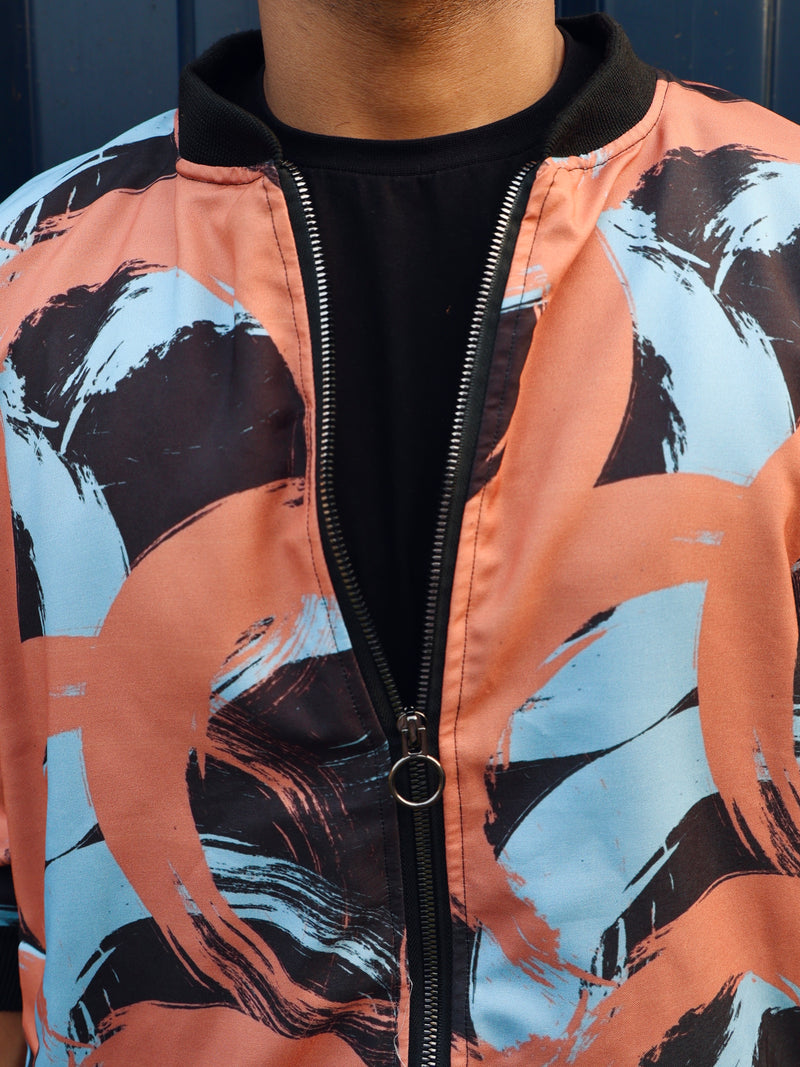 Unisex Multi Coloured Abstract Paint Art Bomber Jacket