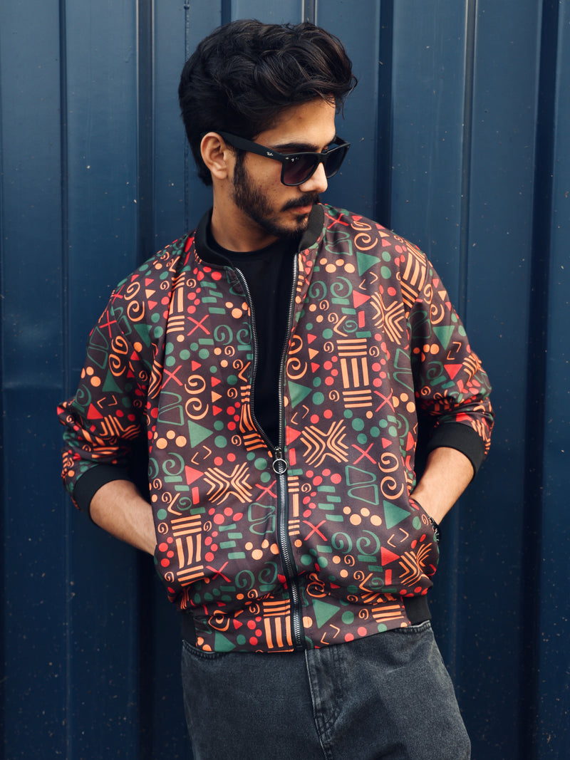 Unisex Multi Coloured Patter Bomber Jacket