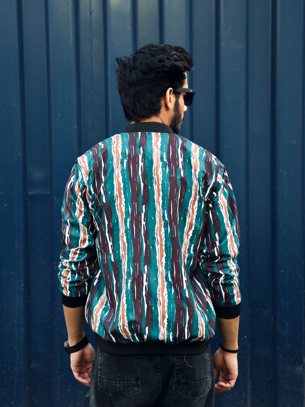 Unisex Multi Coloured Abstract Stripe Pattern Bomber Jacket