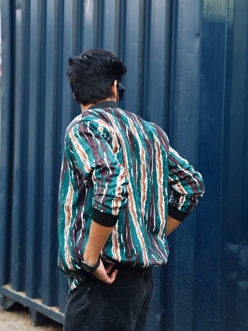 Unisex Multi Coloured Abstract Stripe Pattern Bomber Jacket