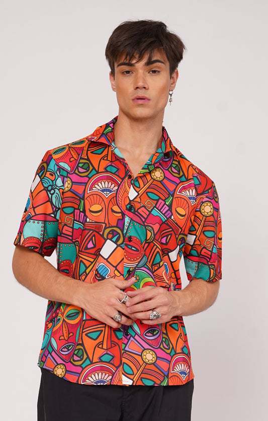 Unisex Colourful Afro Tribal Art Print Aloha Shirt