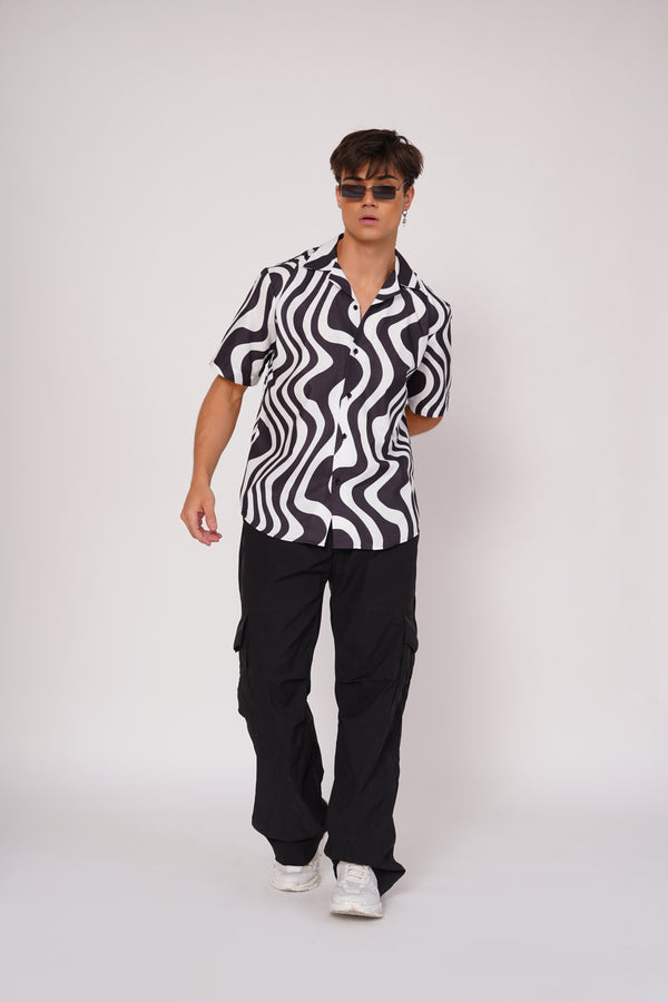 Unisex Black & White Modern Abstract Aloha Shirt