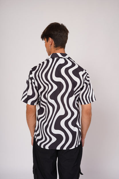 Unisex Black & White Modern Abstract Aloha Shirt