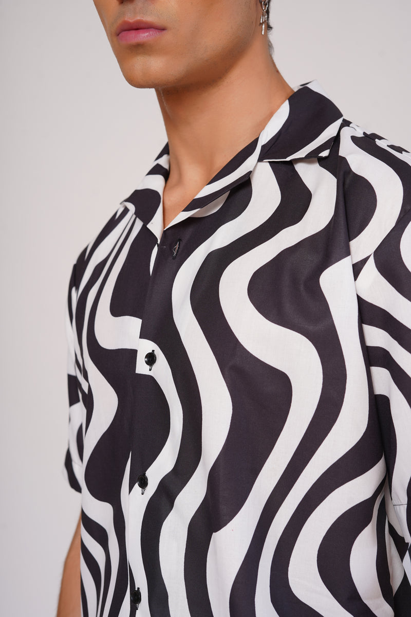 Unisex Black & White Modern Abstract Aloha Shirt